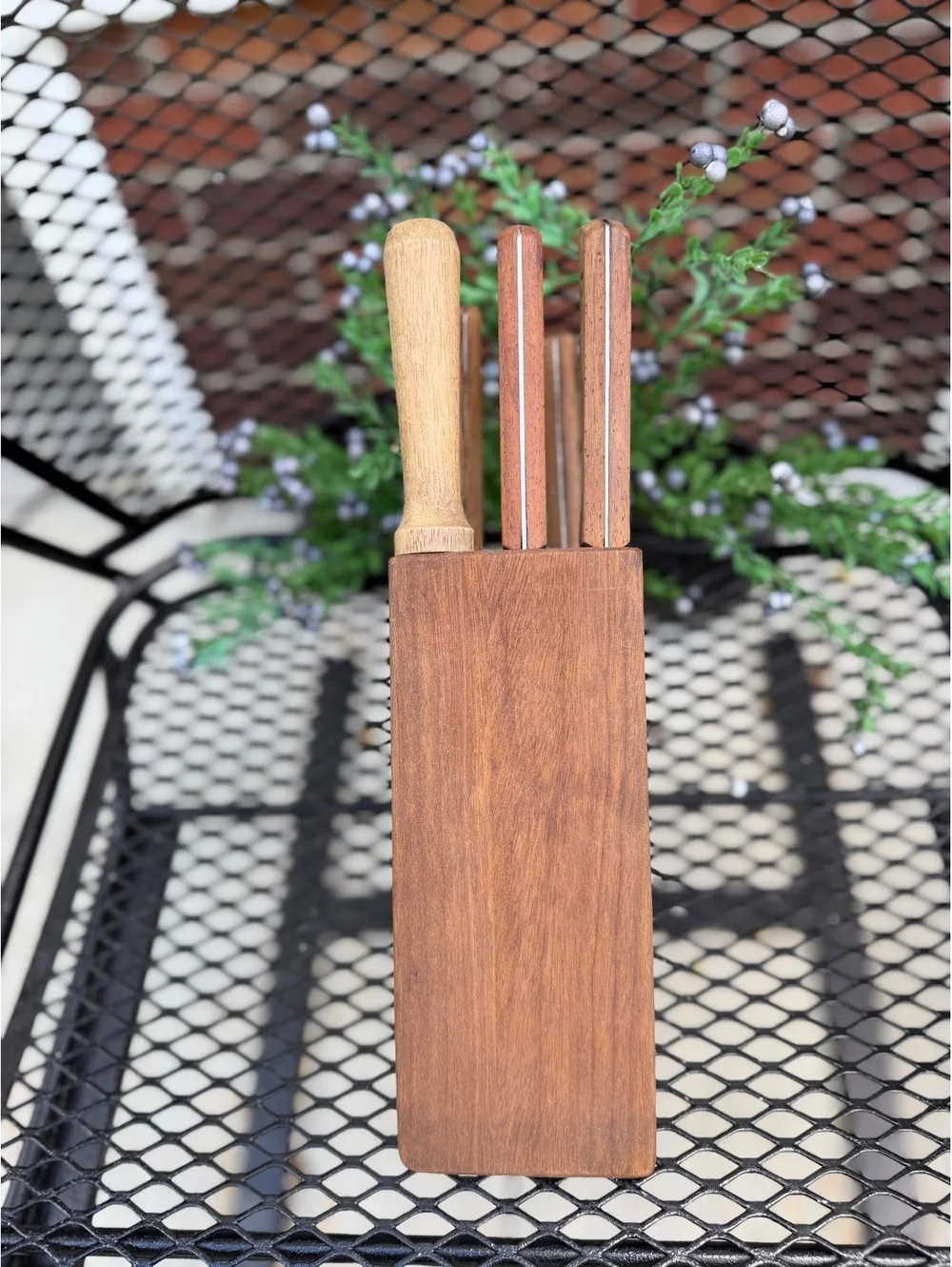 Vintage Wooden Knife Block Set with 4Kitchen Knives
